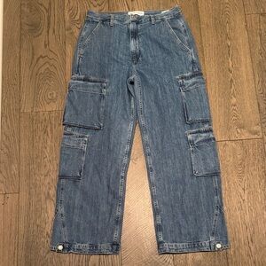 Denim Forum Blue Wide Leg Cargo Pants